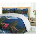 thumbnail image 5 of Ambesonne Landscape Duvet Cover Set, River Log Lake Village, 2-Calking, Green Blue and Dark Pink, 5 of 7