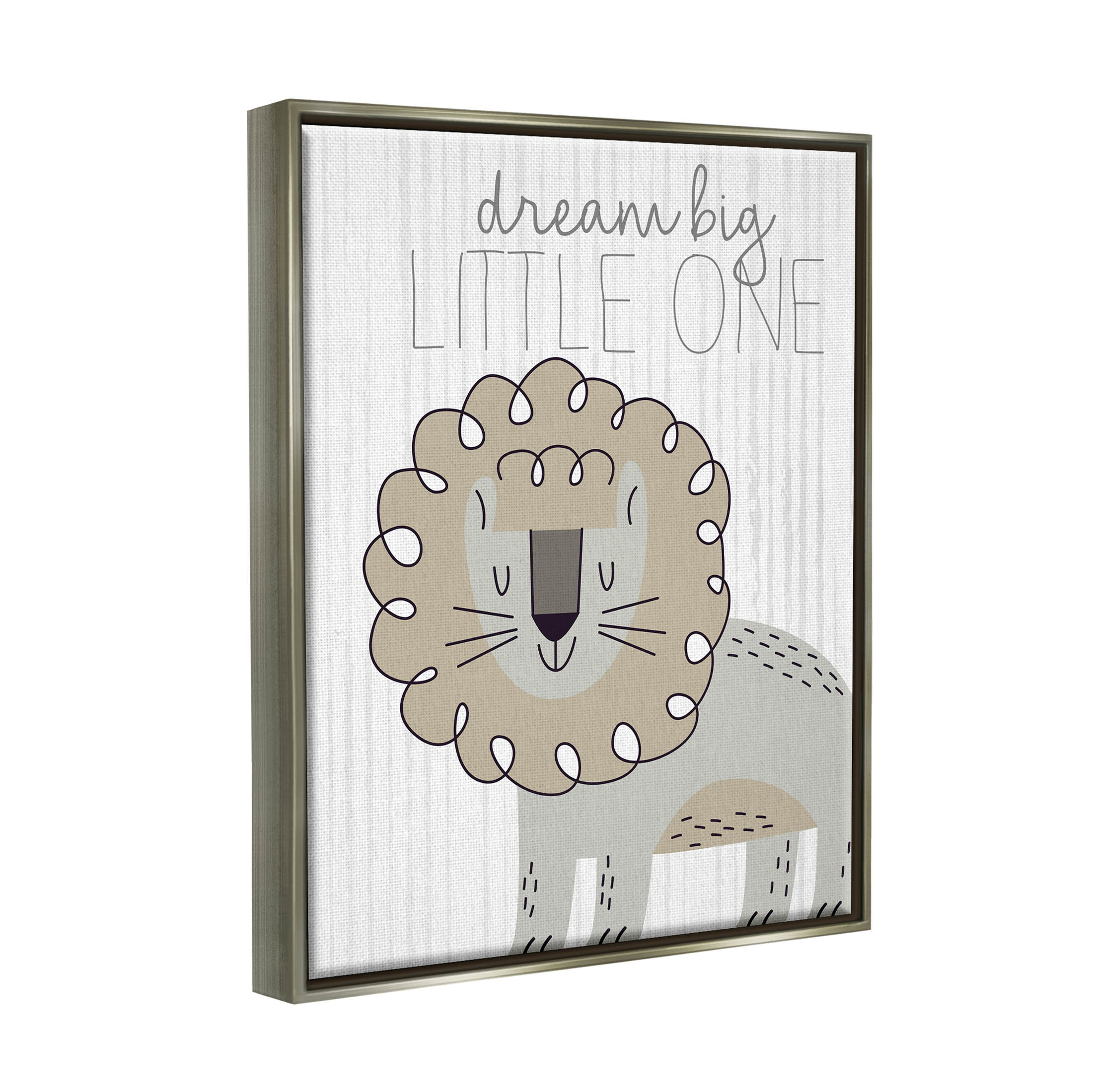 Stupell Industries Dream Big Little One Lion Graphic Art Luster Gray Floating Framed Canvas Print Wall Art, Design by Kim Allen