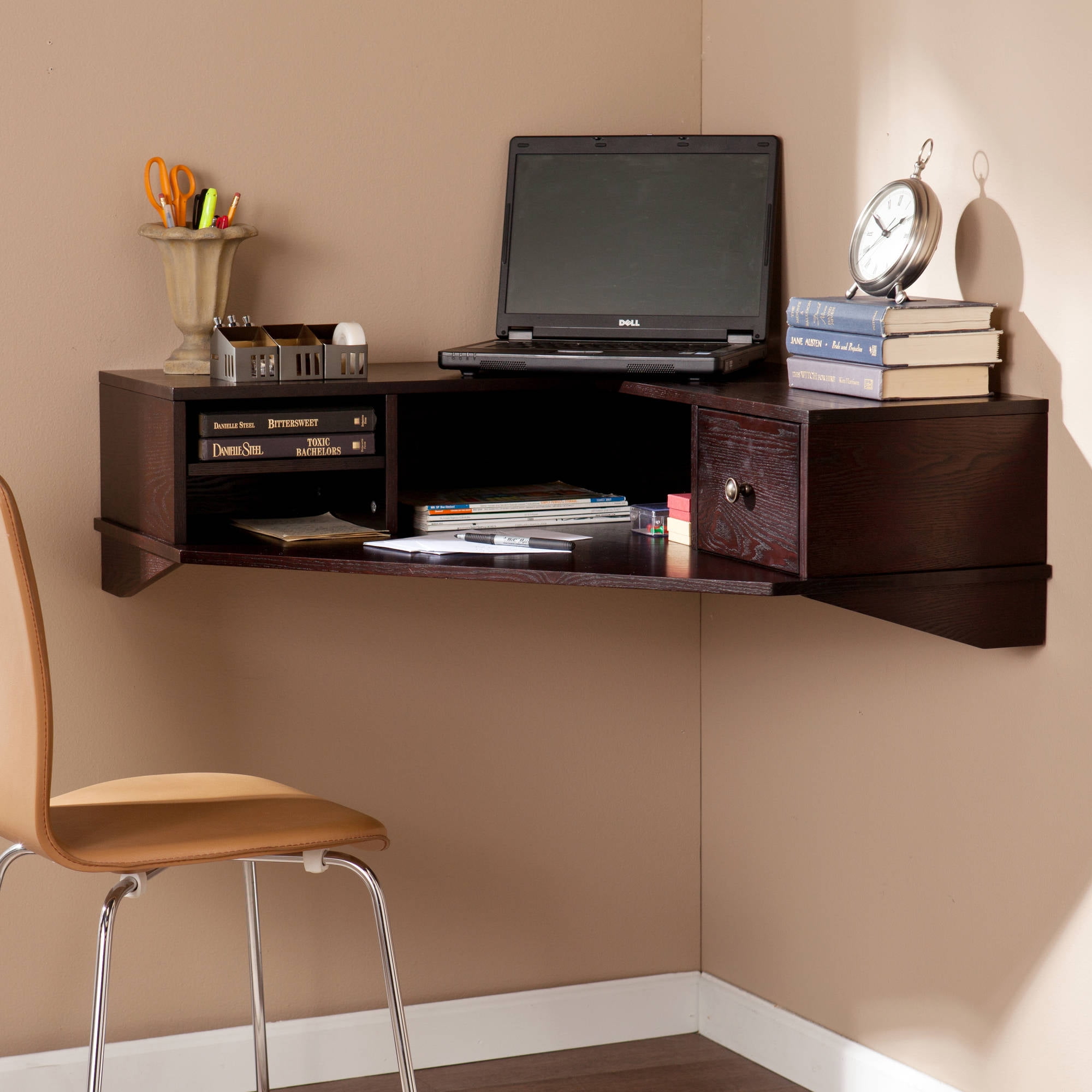 Southern Enterprises Rybark Corner Wall Mount Desk Espresso