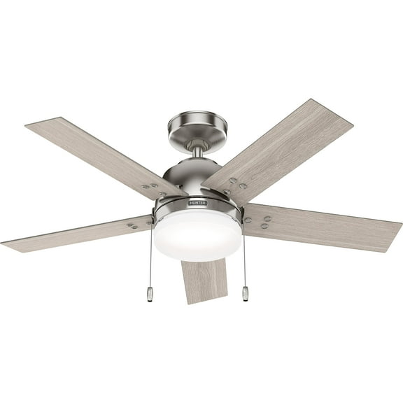 Restored Hunter Fan 44 inch Casual Brushed Nickel Indoor Ceiling Fan with LED Light Kit and Pull Chain (Refurbished)