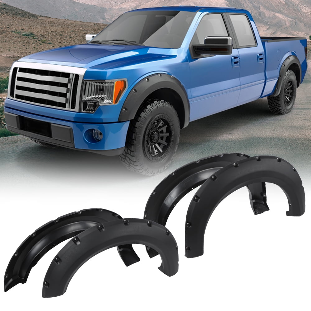 PIT66 Fender Flares Fit For 2009-2014 Ford F150 Truck Black Pocket Rivet Style Wheel Cover 4PCS