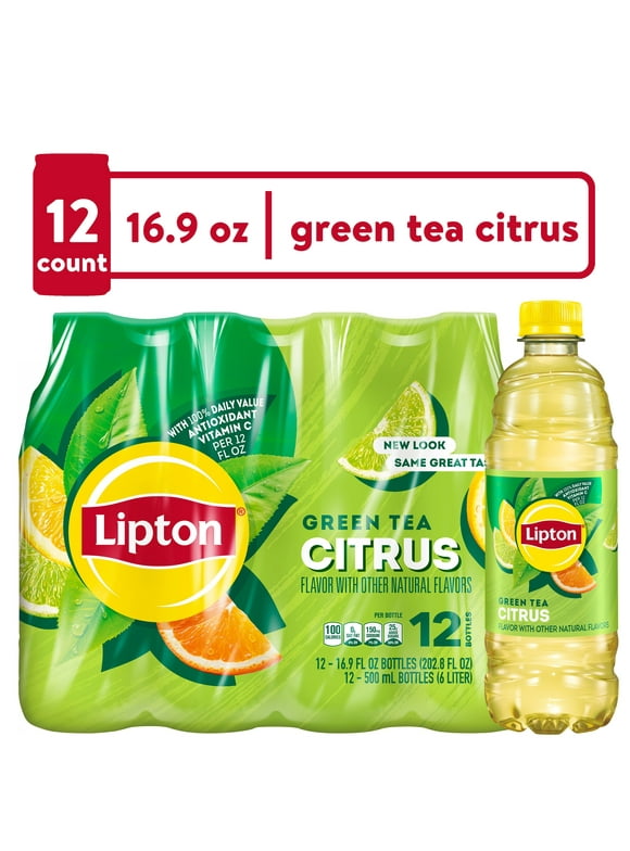 Lipton Iced Green Tea, Citrus Bottled Tea Drink, 16.9 oz, 12 Bottles