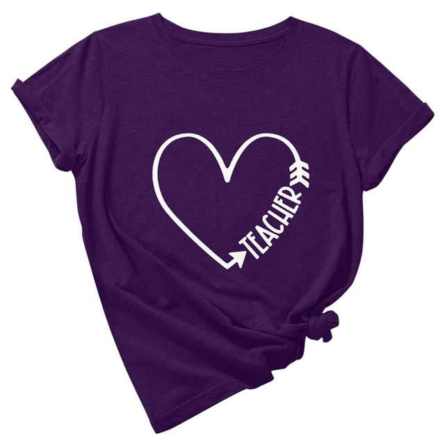 Hauts Mignons pour Femmes Mode Décontractée Col Rond Pull Imprimé Mignon Journée des Enseignants Manches Courtes T-Shirt Hauts Manches Courtes Mode Femmes