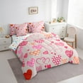 thumbnail image 3 of Feelyou Romantic Love Heart Bedding Comforter Set 7pcs, Cartoon Flower Floral Queen Bedding Sets, Happy Valentines Day Reversible Queen Sheet Sets, Ultra Soft Bedroom Decor, 3 of 8