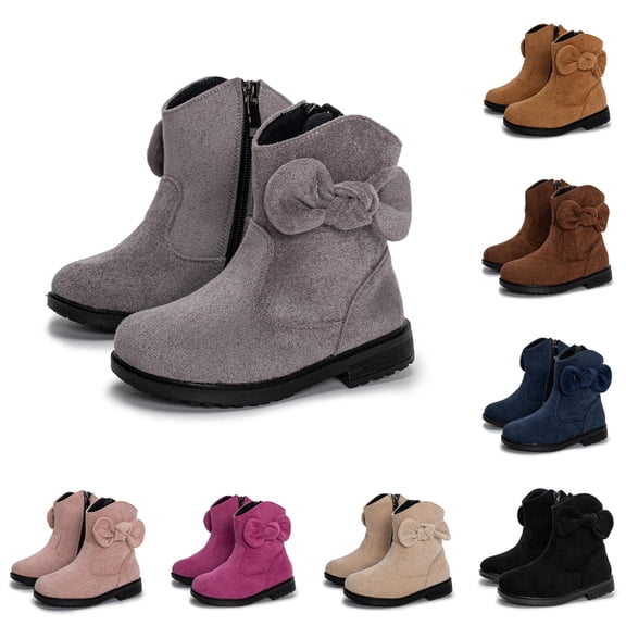 Xijirk Girls Suede Ankle Boots with Side Zipper and 3D Bow for Fall Outfits and Daily Wear,2-2.5 Years