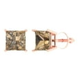thumbnail image 2 of 2 Ct Princess Cut Studs Champagne Crystal 18K Rose Solid Gold Everyday Dainty Earrings Screw Back, 2 of 7