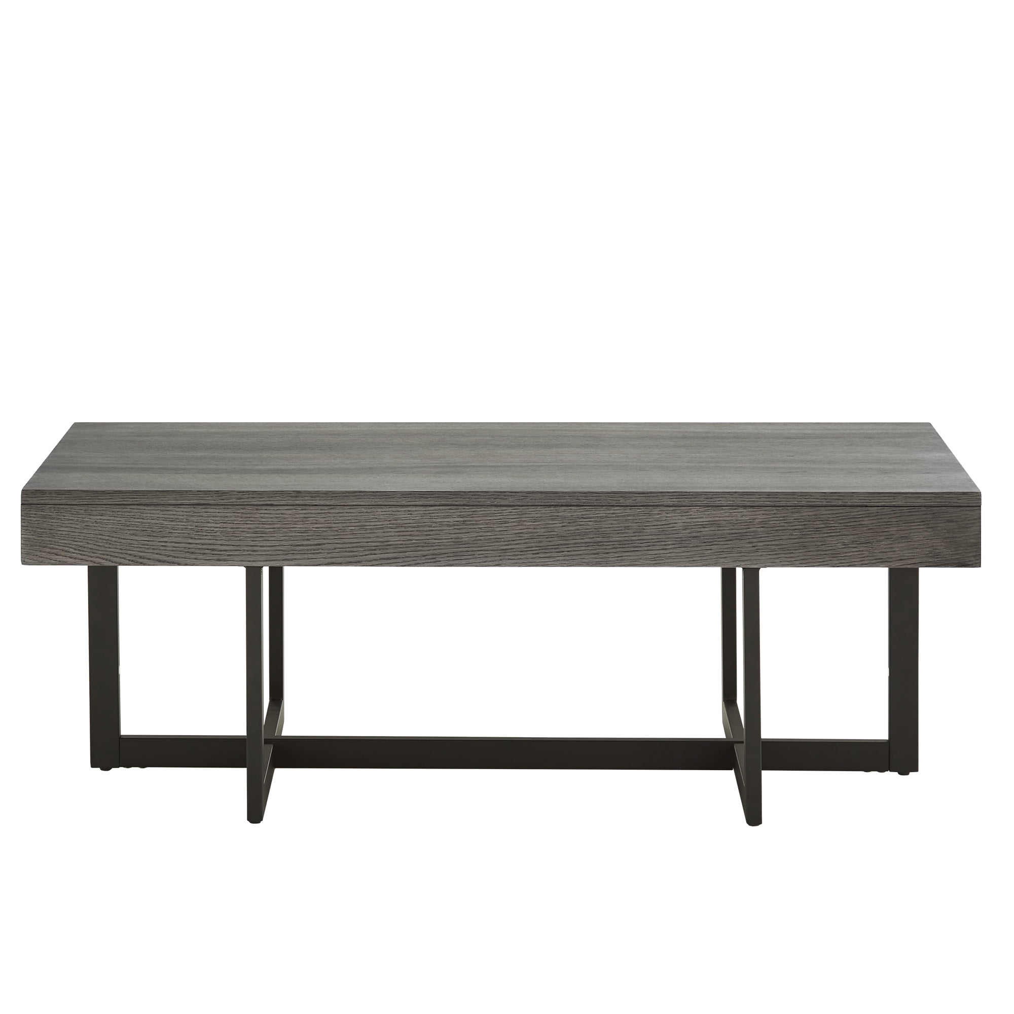 Weston Home Nadian Modern Metal and Wood 2 Drawer Coffee Table, Gray