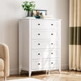 thumbnail image 3 of Cómoda Alta de 5 Cajones para Dormitorio - Mueble de Madera Blanca con Cajones Profundos y Tiradores Metálicos - Organizador Vertical para Recámara, Vestidor, Habitación Infantil o Sala de Estar, 3 of 7