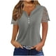 thumbnail image 2 of Fiudx Ofertas Flash Del Día Camiseta de Manga Corta con Cuello En V y Botones de Encaje para Mujer, Top/Camisa de Manga Corta con Cuello En V Liso, 2 of 3