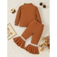 thumbnail image 3 of 3T Baby Girls Clothes 4T Girls 2PCS Fall Winter Outfits Set Solid Color Toddler Girls Long Sleeve Top Pants Set Brown, 3 of 8