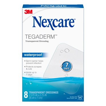 Nexcare Tegaderm Waterproof Dressing, Hospital Grade Bandages, 2 3/8" x 2 3/4", 8 Count