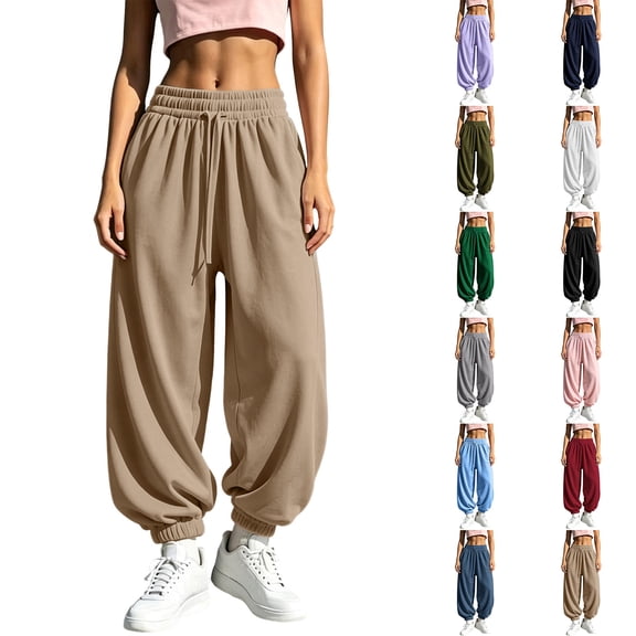 Gym Sweatpants Women Zaewscy Women Fashion Solid Casual Elastic Waist Long Sweatpants With Pockets Khaki M