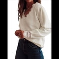 thumbnail image 3 of Suéter de Larga para Mujer, Cuello en V con Encaje, Blusas Casuales, Holgadas, Ropa Básica para Otoño e Invierno M, 3 of 10