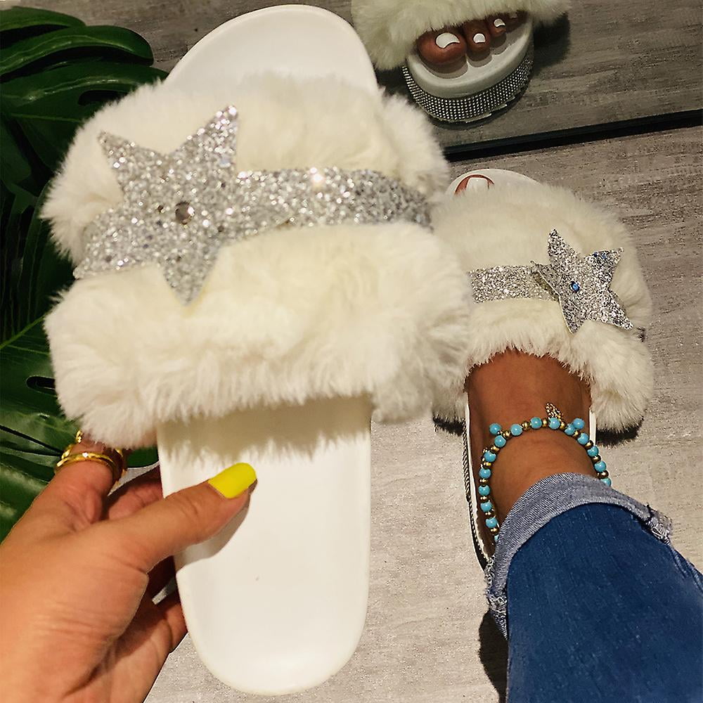faux fur fluffy slides