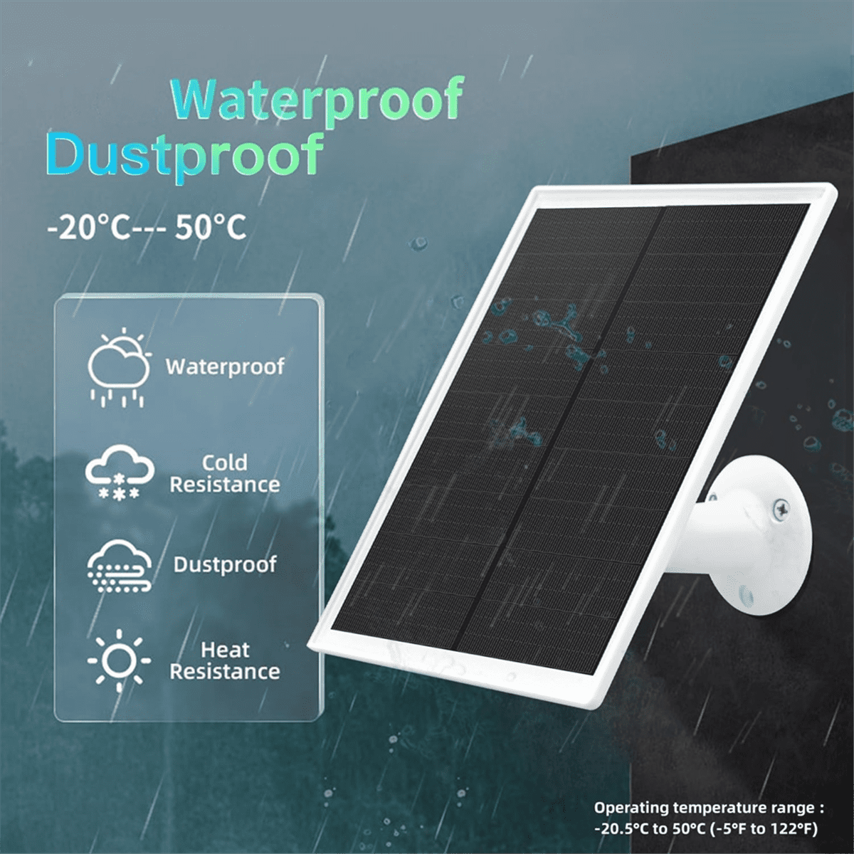 10W 5V Solar Panel Charger for , Rechargeable Battery Cameras, IP65 Waterproof, Type-C