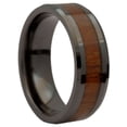 thumbnail image 1 of 8mm Black Ceramic Wedding Band Natural Acacia Koa Wood Inlay Comfort Fit Ring Size 8, 1 of 5
