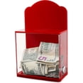 thumbnail image 2 of Acrylic Donation Suggestion collection Box For Fundraising Wall mounted Or Retail Countertop Tip Box with curved edges back wall display area 10 x 6 inches, Lock With set of keys Red, 2 of 5