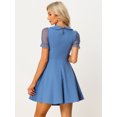 thumbnail image 4 of Vestido De Mujer Retro Con Cuello Peter Pan Y Mangas De Malla Gris Azulado S, 4 of 6