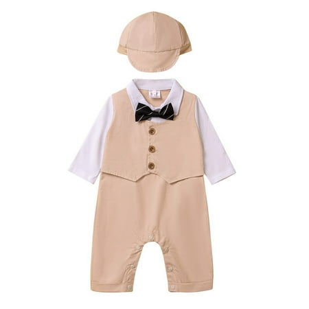 

TAIAOJING Toddler Girls 2Pcs Outfit Sets Boys Long Sleeve Jumpsuit With Hat Child Kids Gentleman Outfits Birthday Clothes Fall Outfits 0-3 Months