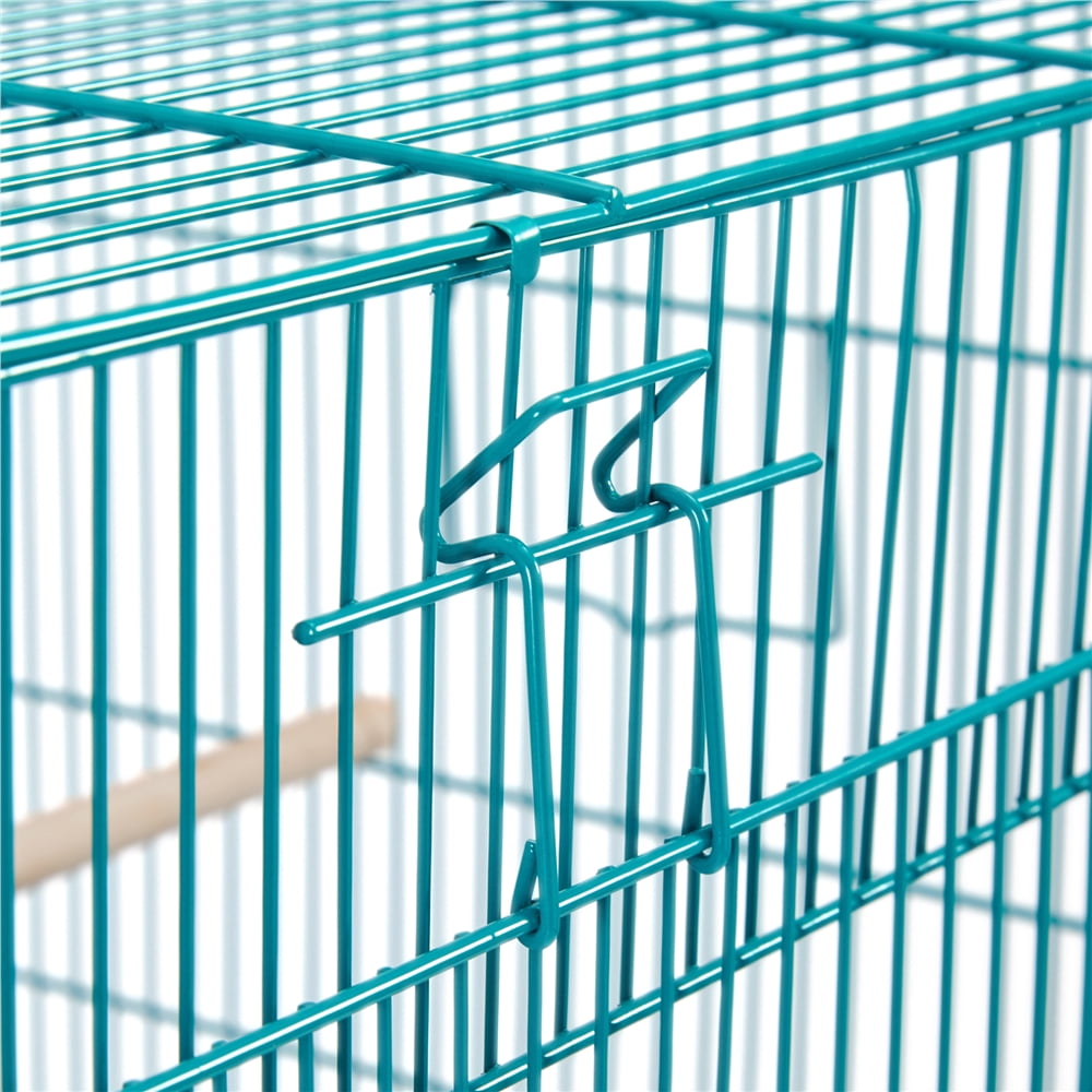 Renwick 47"H Rolling Stand Flight Metal Bird Cage with Slide-Out Tray for Small Birds, Teal Blue