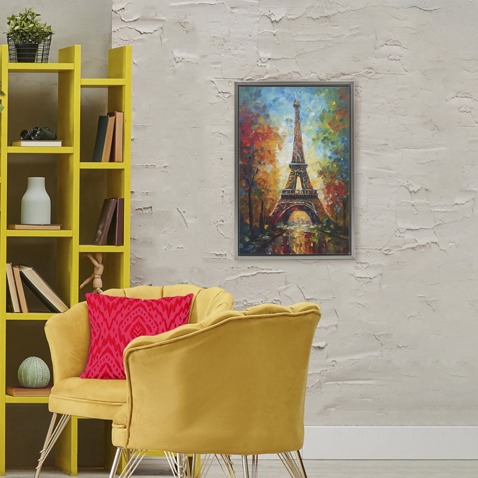 Stupell Industries Colorful Reflection at Eiffel Tower Gray Framed Floater Canvas Wall Art, design by Creative Studio
