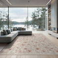 thumbnail image 2 of ODIKA 6'x9' Washable Area Rug Round Symmetrical Pink Scrolling Blooming Clusters Teal Anime for Dining Room, Under Table, Office Décor, Non-Slip Chair-Friendly, 2 of 7