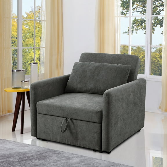 MAYEERTY 36" Modern Upholstered Lint Convertible Sofabed Armchair - Quick-Fold Design for Living Room, Gray