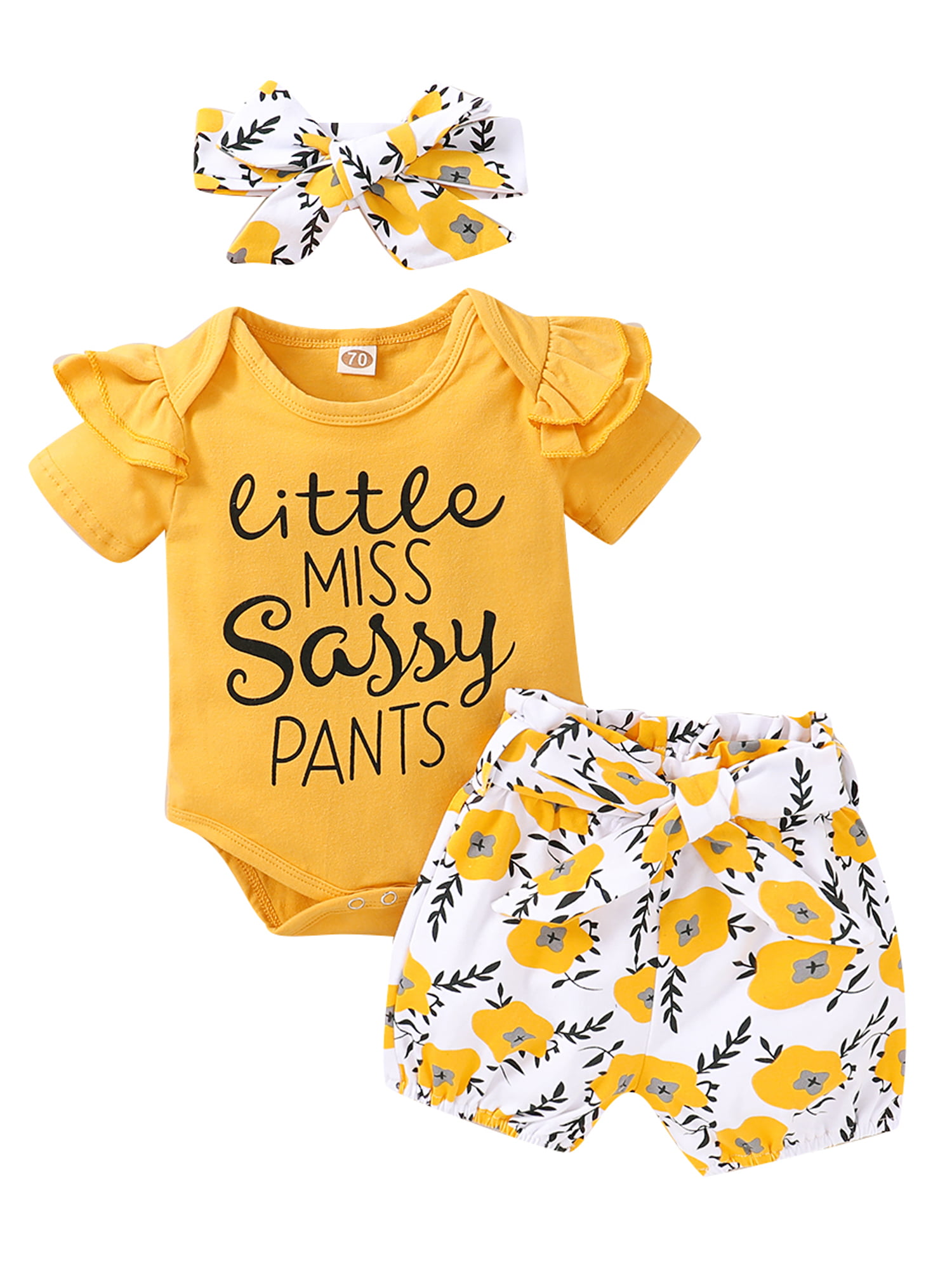 Details about   Infant Baby Girls Printing Romper Bodysuit+Sunflower Shorts+Headband Outfits 