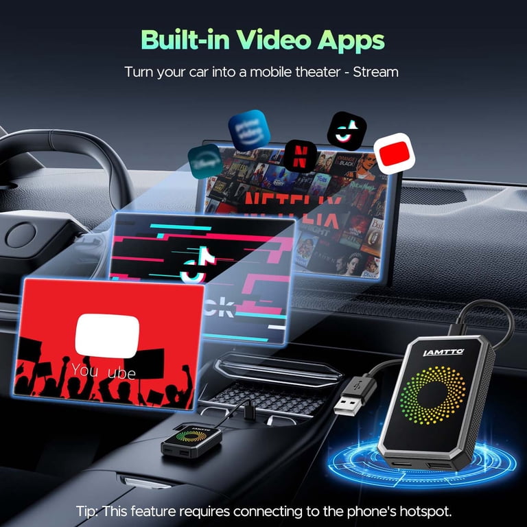 Lamtto, Wireless CarPlay Adapter, 3-in-1, Black 4.72