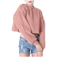 thumbnail image 6 of Besolor Women's Casual Cropped Sweatshirts Crew Neck Long Sleeve Solid Color Pullover Fall Tops Blouse, 6 of 6