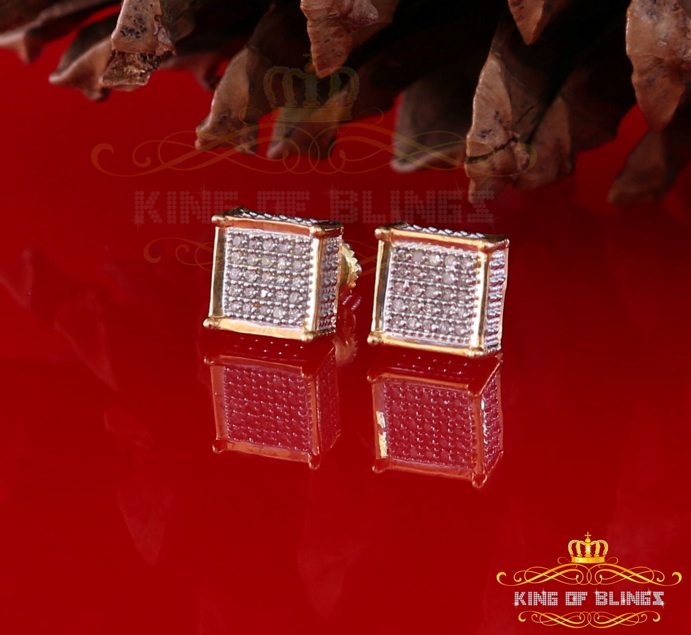 King of Bling's 925 Sterling Silver 0.15ct Real Diamond For Women's & Men's Yellow Stud Earrings