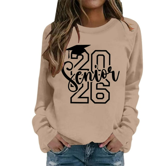 Chandail en Molleton Surdimensionné Femme Basique Automne Chandail avec Imprimé Lettre Col Rond Superposition Confort Khaki G