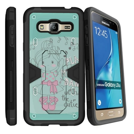 Ballerina Stand - Samsung Galaxy J3, Galaxy Sky Dual Layer Shock Resistant MAX DEFENSE Heavy Duty Case with Built In Kickstand - Ballerina Girl