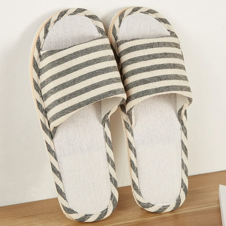 

Wavsuf Fuzzy Slippers for Women Striped Anti-slip Linen Home Casual Summer Black Slippers Size 42