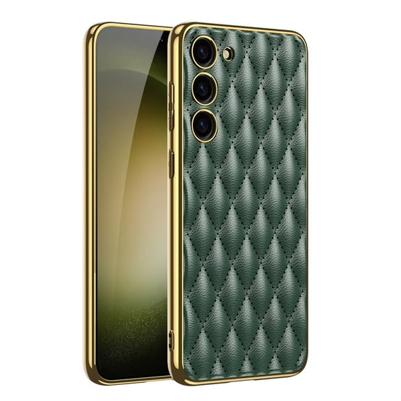 SaniMore Case for Samsung Galaxy S23 Plus 6.6" 2023, PU Leather Lattice Skin Shockproof TPU Plating Bumper Pen Holder Luxury Lens Protection [Wireless Charging] Anti-drop Girly Shell, Green