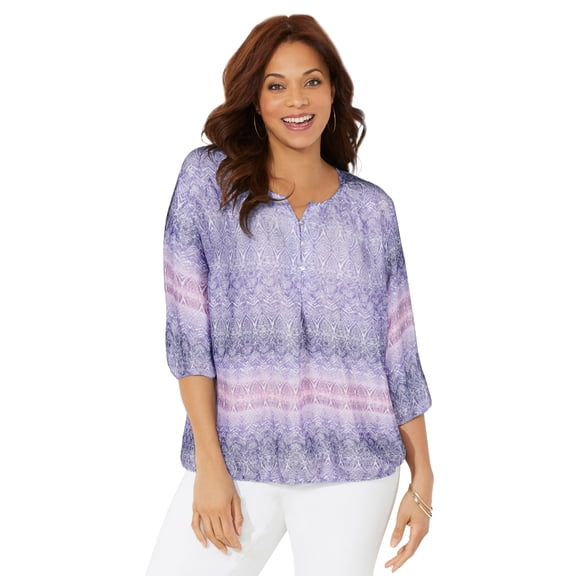 Catherines Women's Plus Size Petite Santa Fe Peasant Top