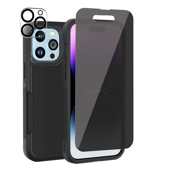 Xhy iPhone 14 Case with Privacy Screen and Lens Protector Double Layer Rugged Drop Resistant, Military Grade Full Body Protection TPU Durable Detachable for iPhone 14 6.1 inch 2022 Phone - Black