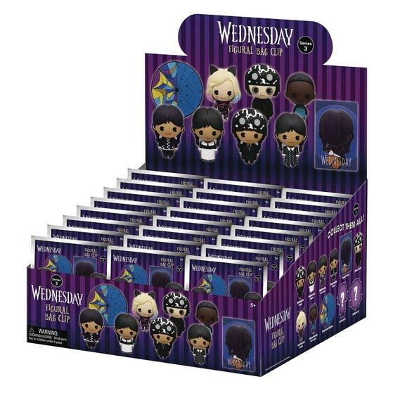 3D Figural Bag Clip Wednesday Series 3 Mystery Box (24 Packs)