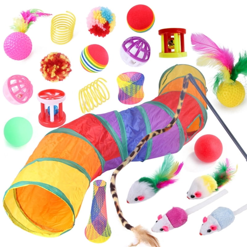Cat Toy Set Mouse Catnip Tunnel Rattle Ball Spring Cat Wand-