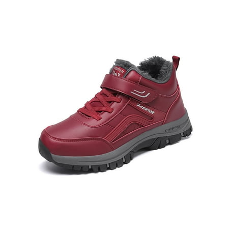 

Wazshop Womens Mens Snow Boots Comfort Hiking Shoes Lace Up Sneakers Athletic Sport Boot Women Men Walking Shoe Plush Lined Non-Slip Red 8