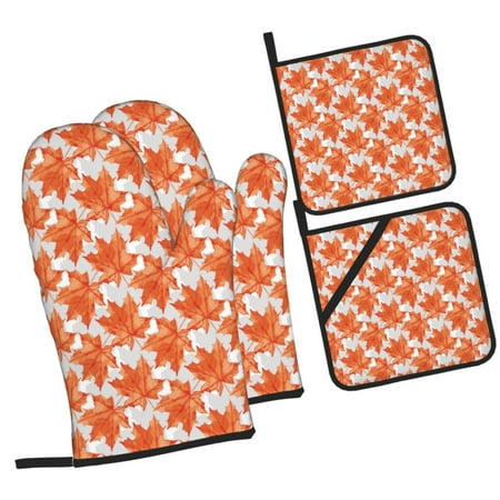 

Sikiie Maple Leaves A Oven Mitts and Pot Holders Silicone Oven Gloves Heat Resistant Oven Mitts 4Pcs Set