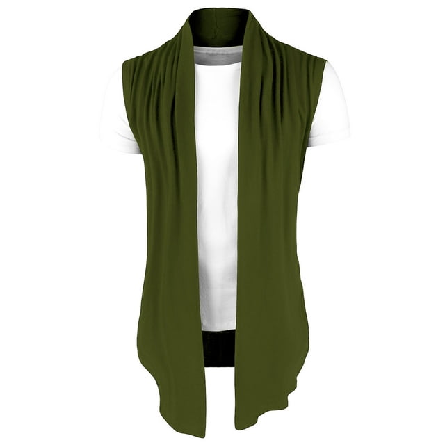 INSPIRE CHIC Gilet Cardigan Sans Manches à Ourlet Asymétrique Ouvert pour Homme Vert 46
