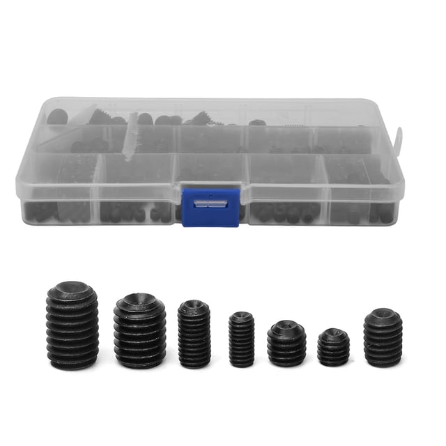 Kit surtido de 250 tornillos prisioneros hexagonales de acero al carbono, color negro, M4, M5, M6, M8 y M10