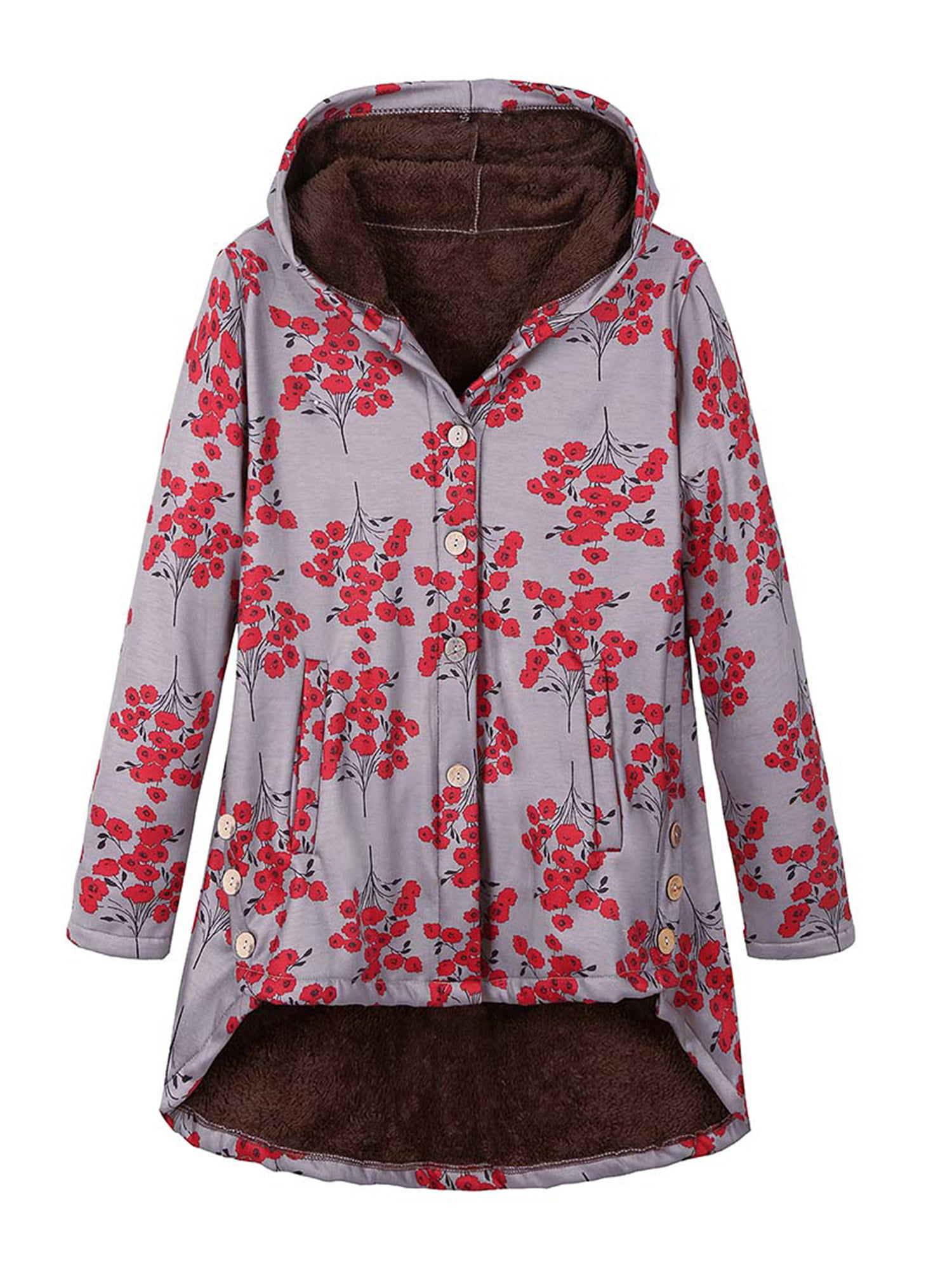 Womens Plus Size Floral Winter Warmer Hooded Overcoat Casual Long Jacket Outerwear Walmart Canada