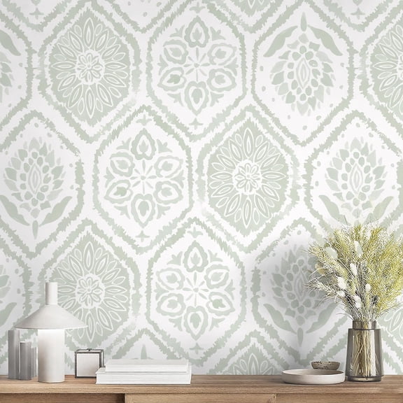 Peel and Stick Wallpaper Green Contact Paper Boho Wall Paper Modern Geometric Removable Self Adhesive Wallpapers for Bedroom Bathroom Cabinet Waterproof Decor Vinyl Rolls 78.8" X 17.3"