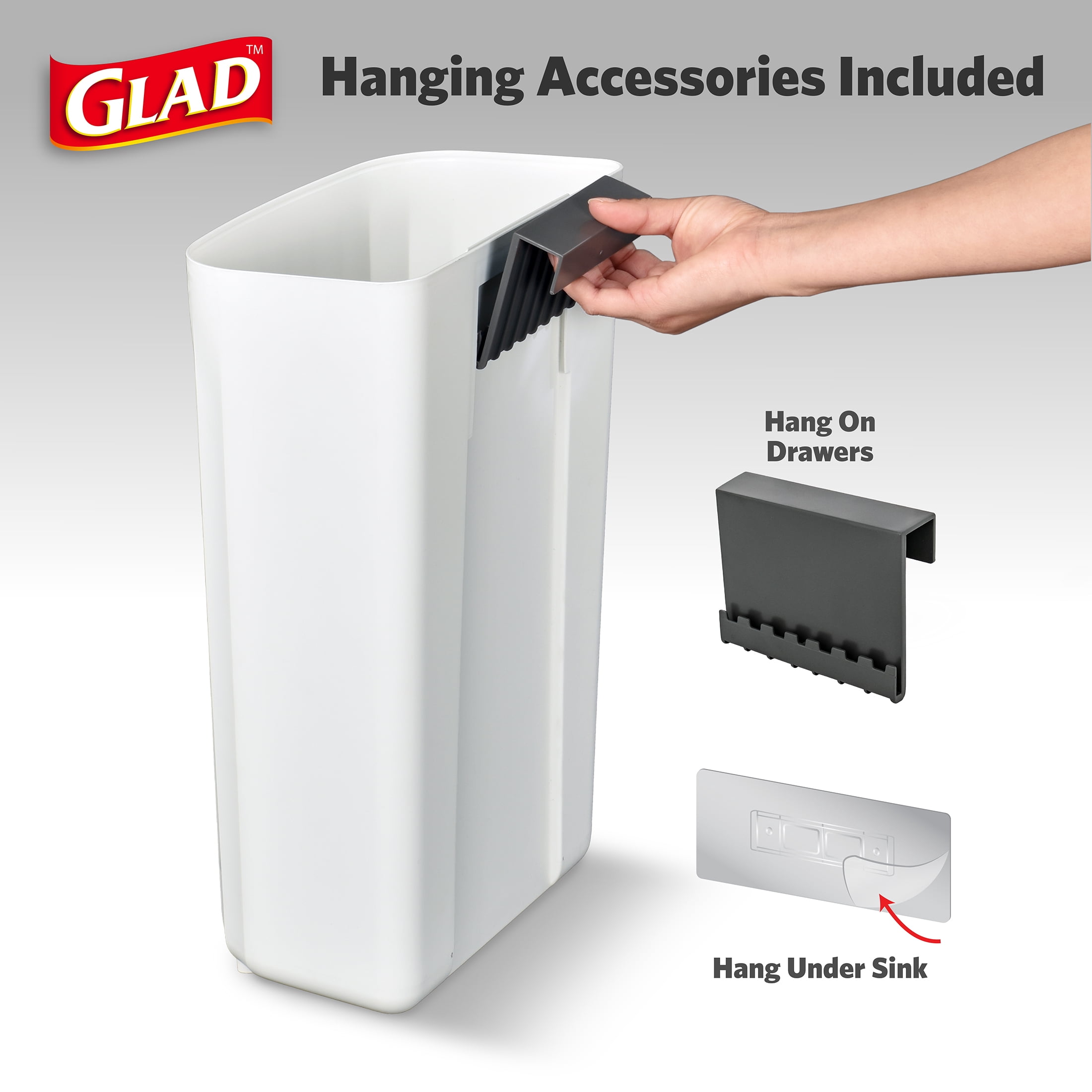 Glad Kitchen Trash Can, 3.1 Gallon Roomate Undercounter Garbage Bin, White