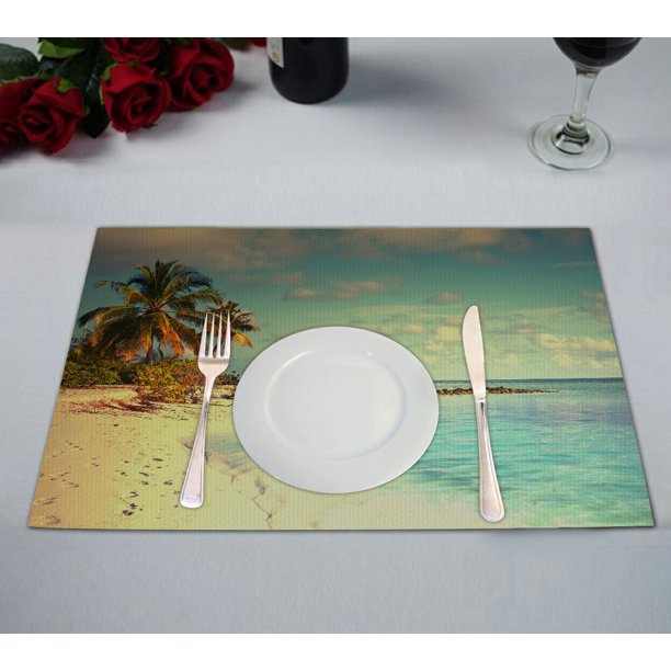 GCKG Ocean theme Placemat, Beautiful Maldives Beach with Palms and Blue