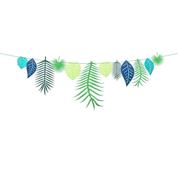 Nvzi Guirnalda de hojas para fiesta hawaiana, banderines colgantes, decoración para ventanas de aulas con temática de plantas tropicales, estilo Ins, 118 pulgadas, grande