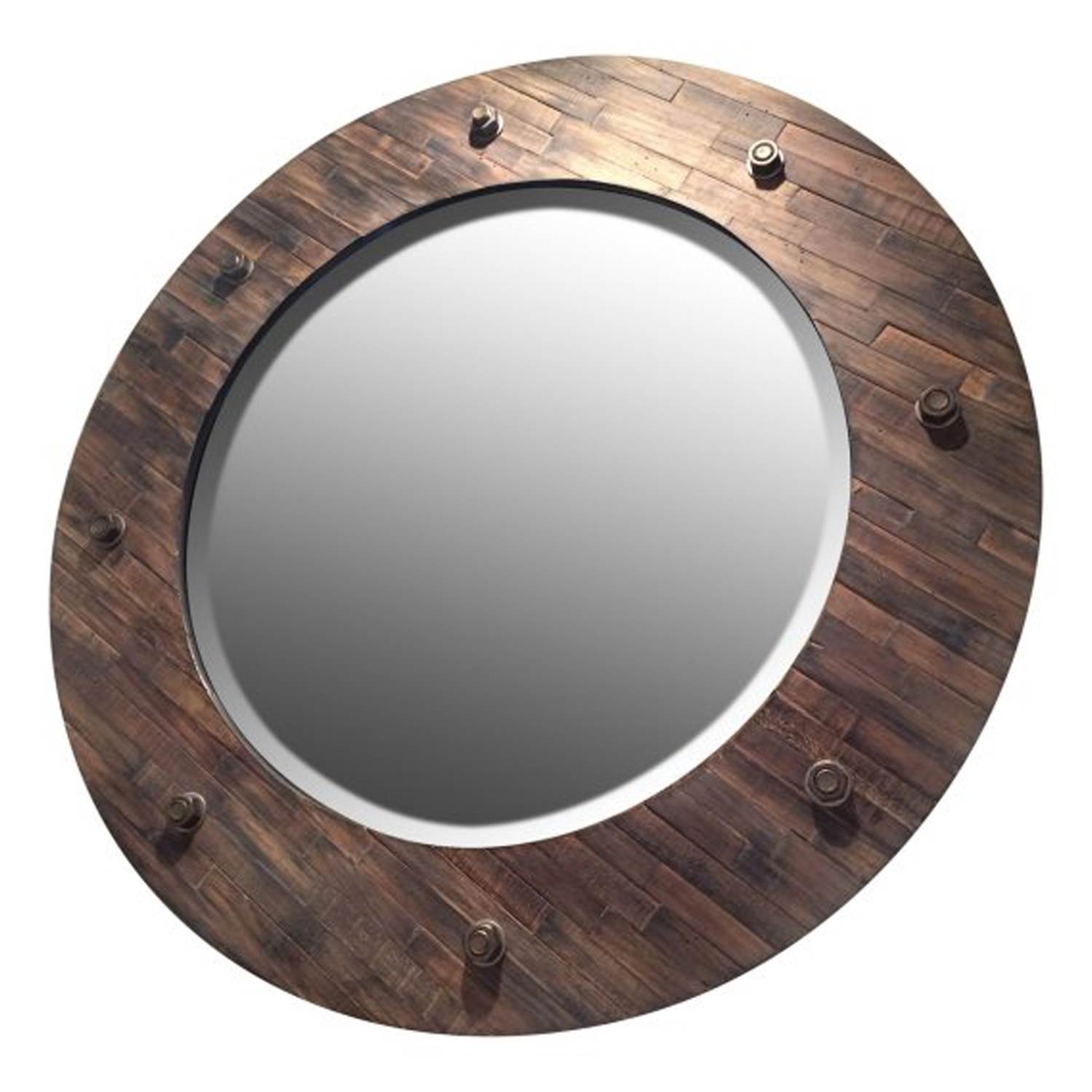 Majestic 32" Rustic Round Wood Beveled Glass Frame Decorative Wall