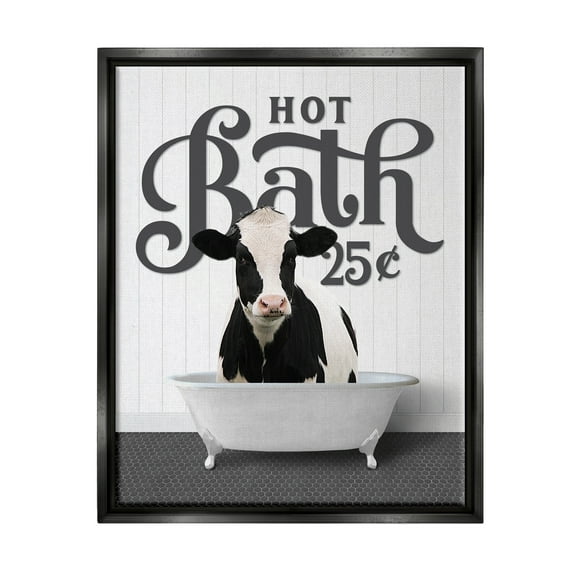 Stupell Industries Vintage Hot Bath Cow Animals & Insects Painting Black Floater Framed Art Print Wall Art, 17 x 21